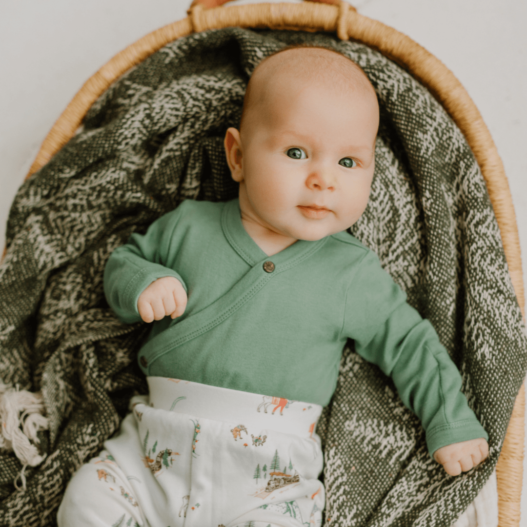 Baby long bodysuit | Basil Green finn + emma