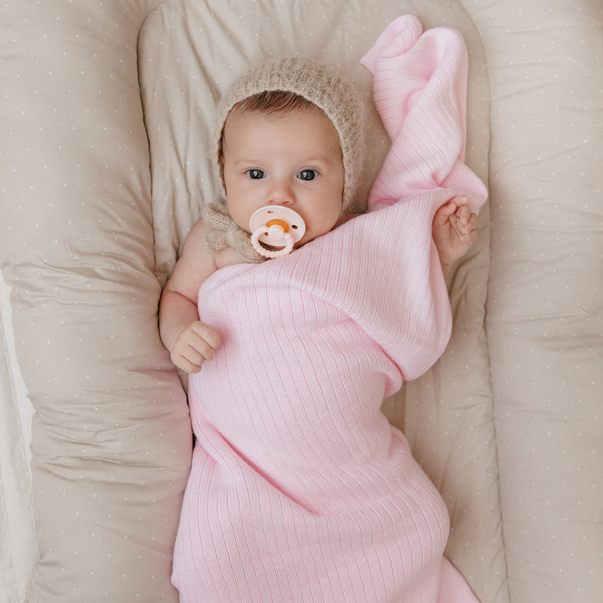 Baby Organic Ribbed Knit Cotton Baby Blanket Bleu La La