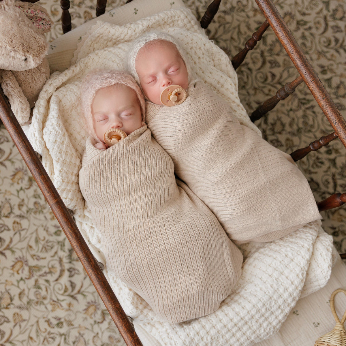 Baby Organic Ribbed Knit Cotton Baby Blanket Bleu La La