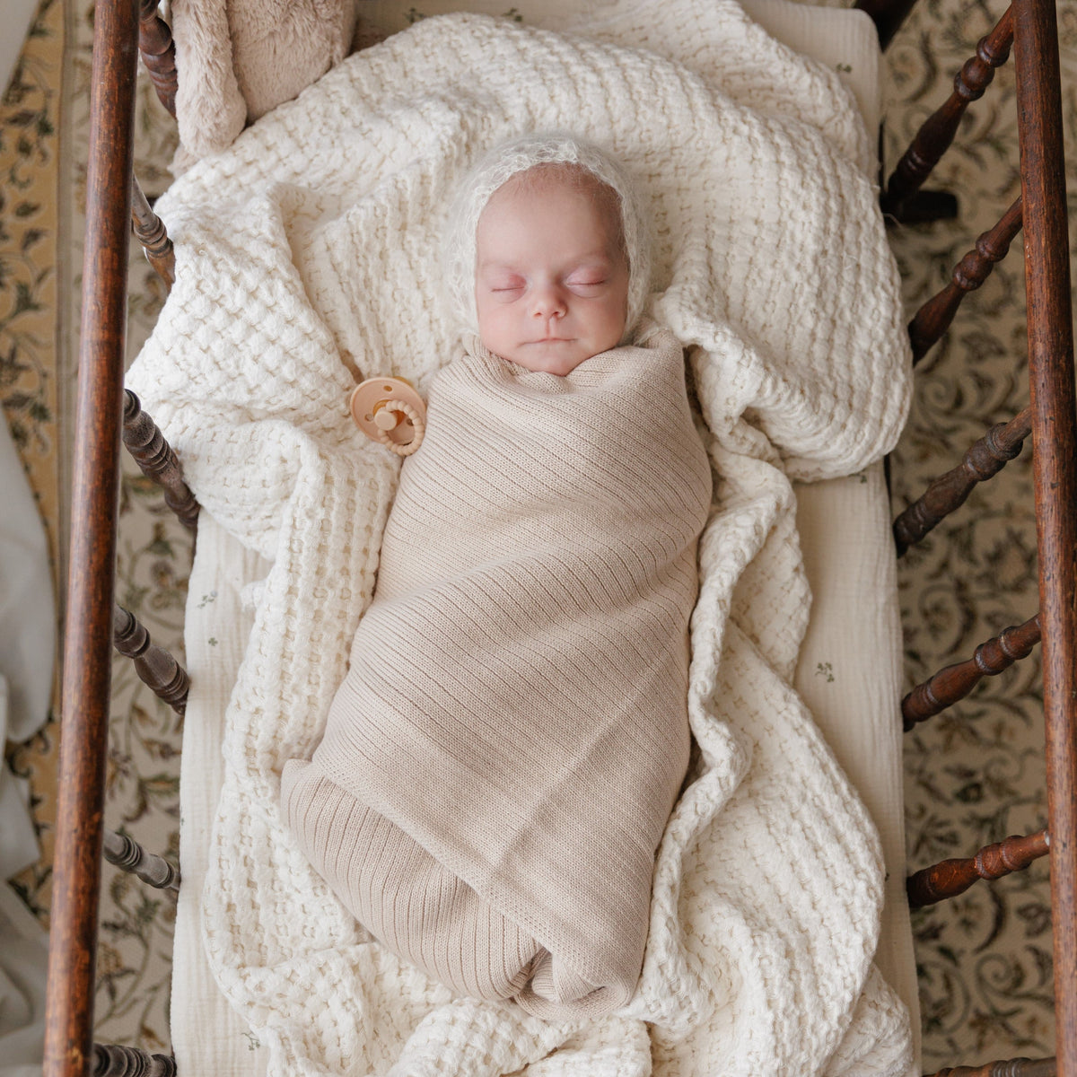 Baby Organic Ribbed Knit Cotton Baby Blanket Bleu La La