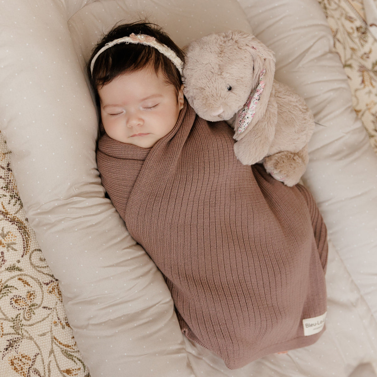 Baby Organic Ribbed Knit Cotton Baby Blanket Bleu La La