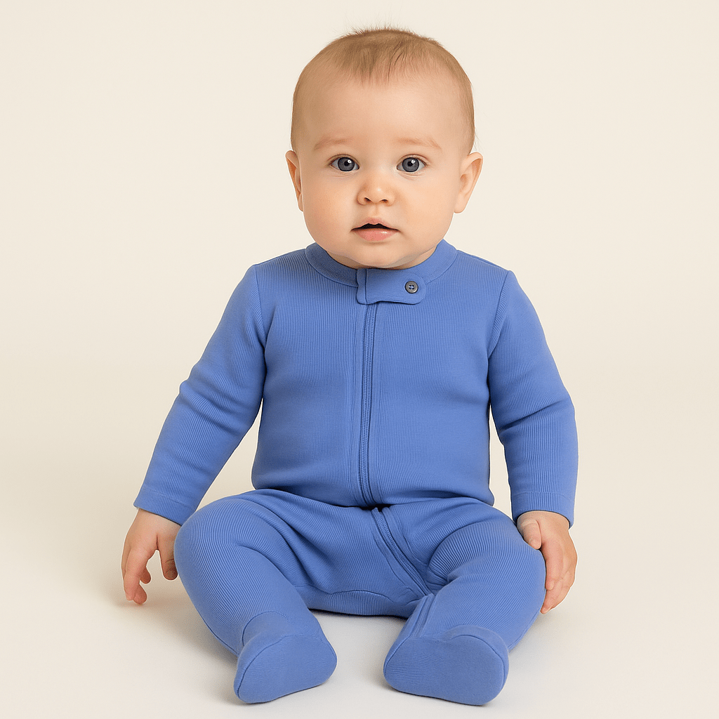 Baby footie |  periwinkle blue Finn + Emma