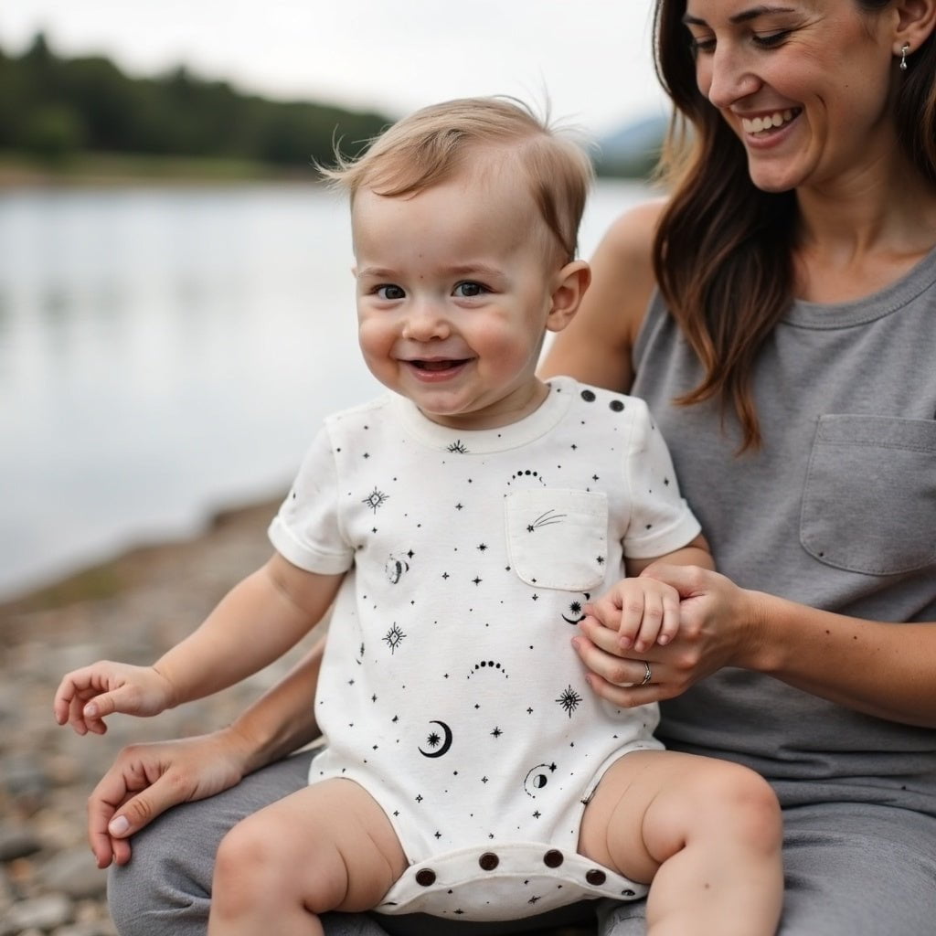 Baby short sleeve romper | celestial finn + emma