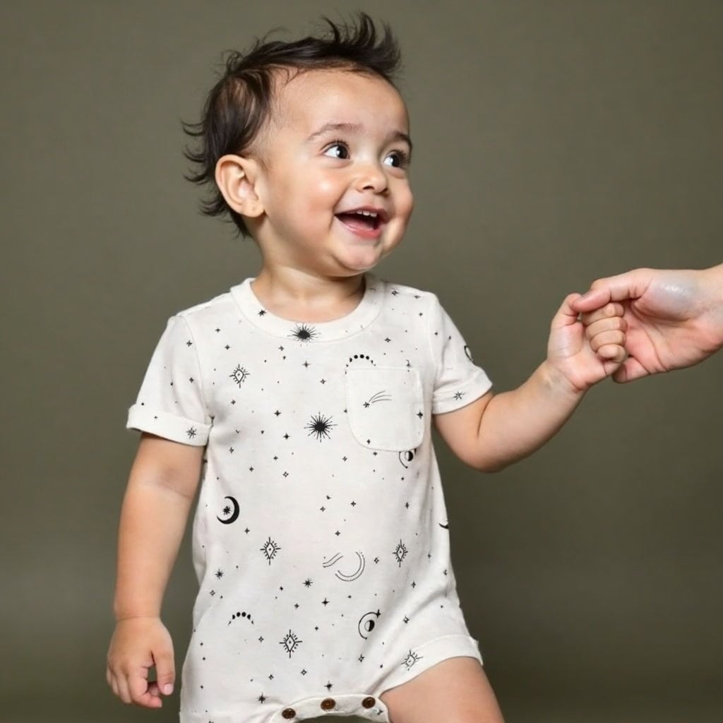 Baby short sleeve romper | celestial finn + emma