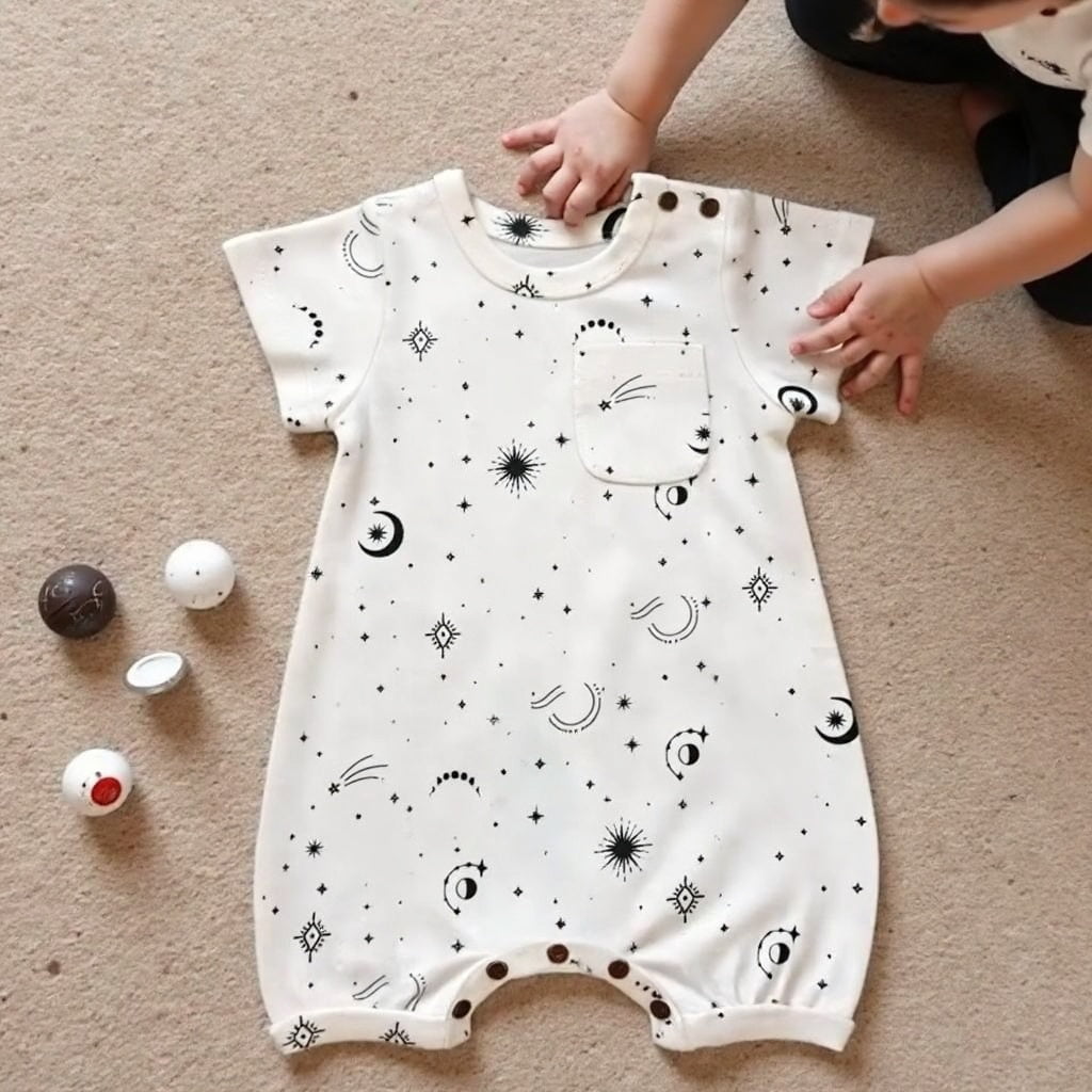 Baby short sleeve romper | celestial finn + emma