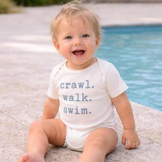 Baby graphic bodysuit | crawl walk swim finn + emma