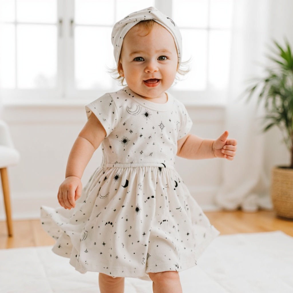 Baby short sleeve twirl dress | celestial finn + emma