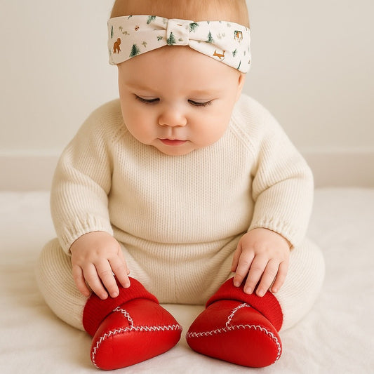 Baby cozy booties| red Finn + Emma