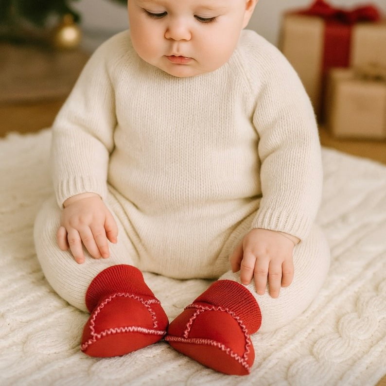 Baby cozy booties| red Finn + Emma