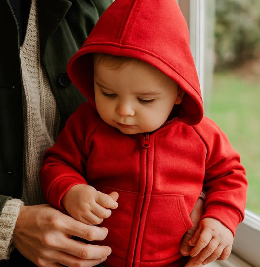 Baby hoodie | scarlet red finn + emma