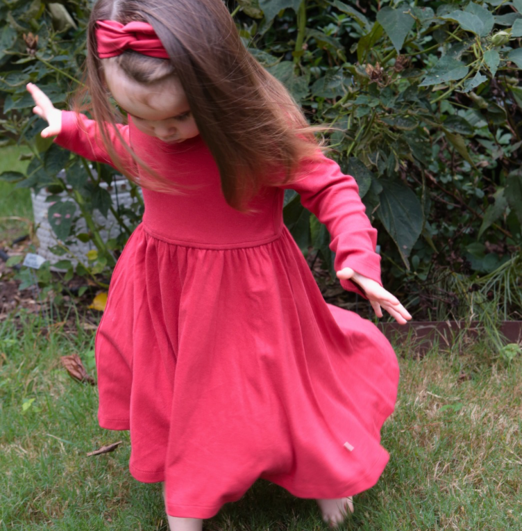 Baby long sleeve twirl dress | scarlet red finn + emma