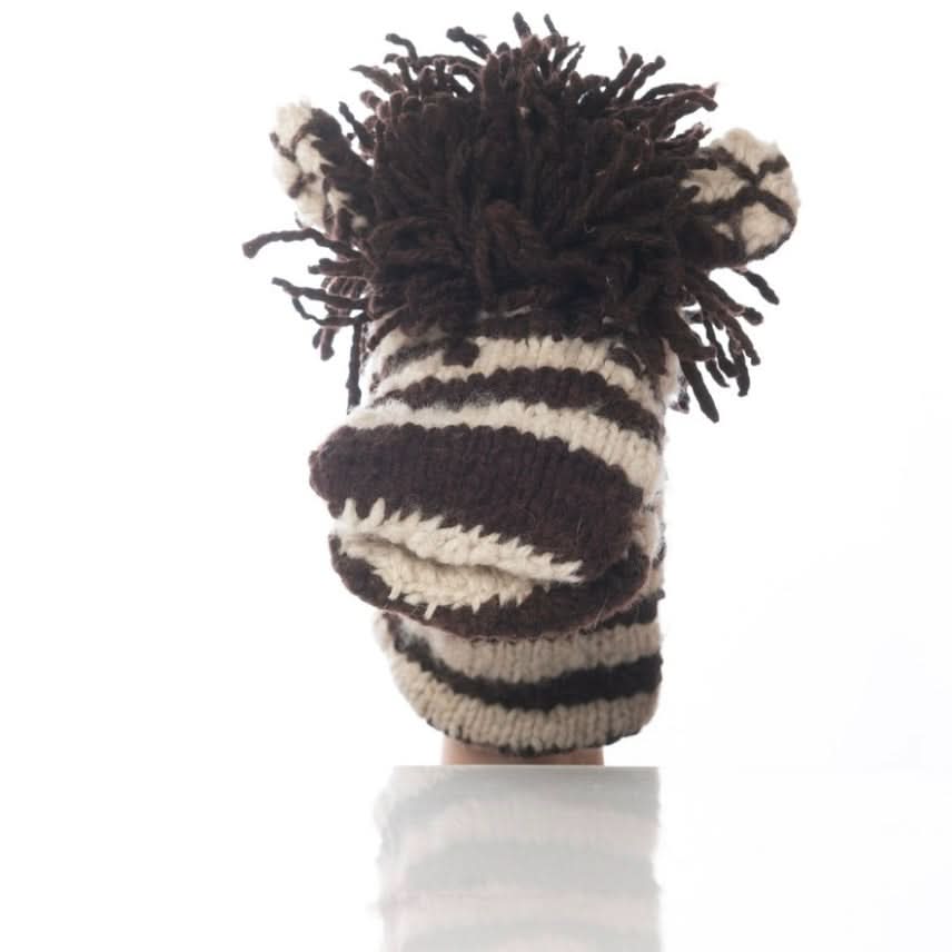 Baby Organic Wool Knit Hand Puppet  | Zachary the Zebra finn + emma