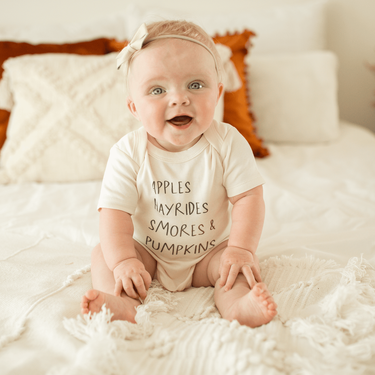 Baby graphic bodysuit | apples hayrides smores finn + emma