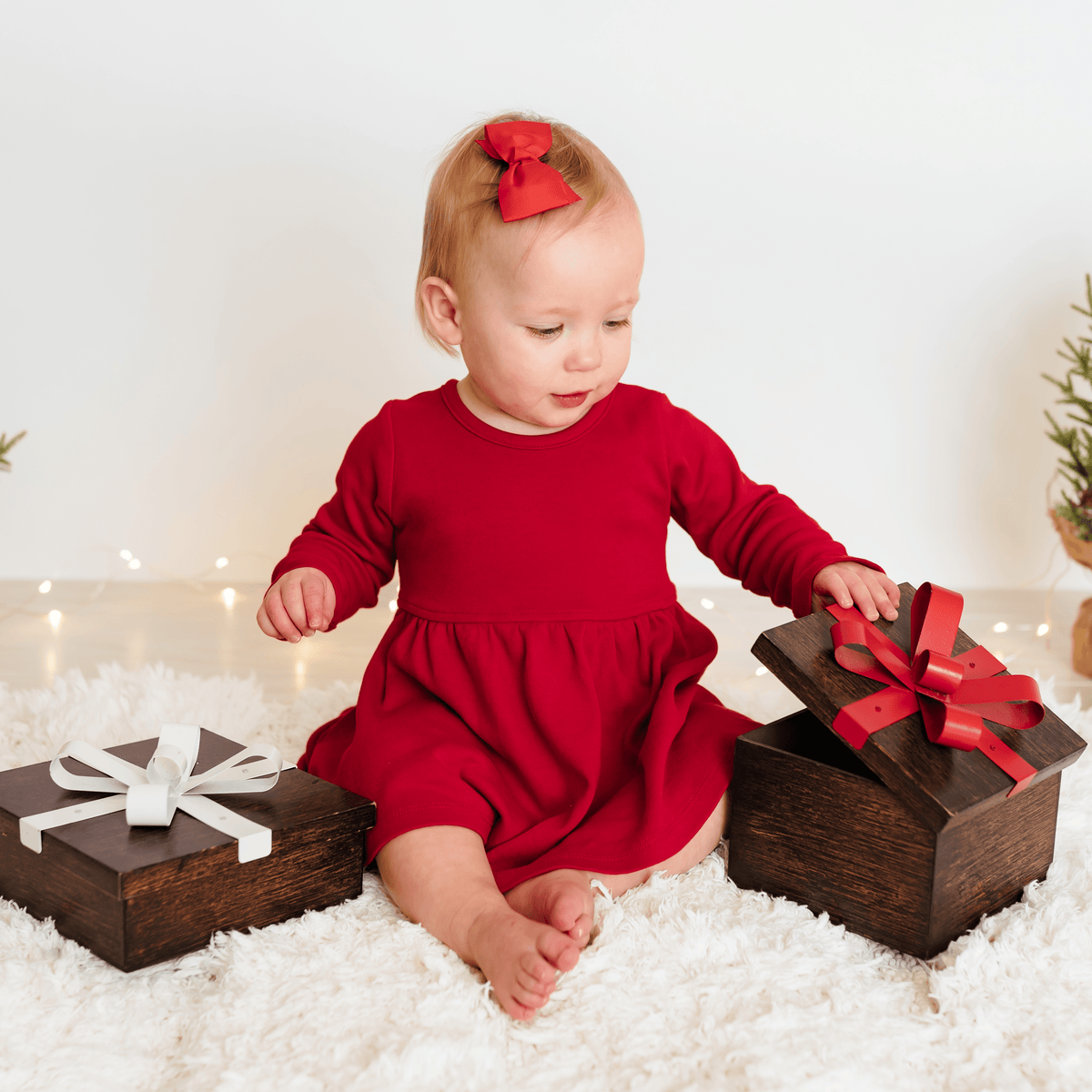 Baby long sleeve twirl dress | scarlet red finn + emma