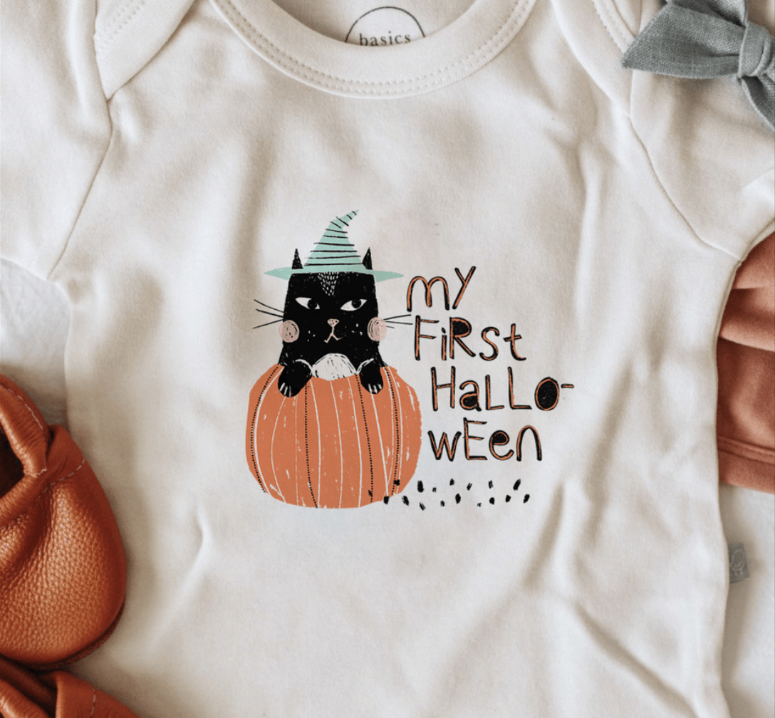 Baby graphic bodysuit | my first halloween cat finn + emma