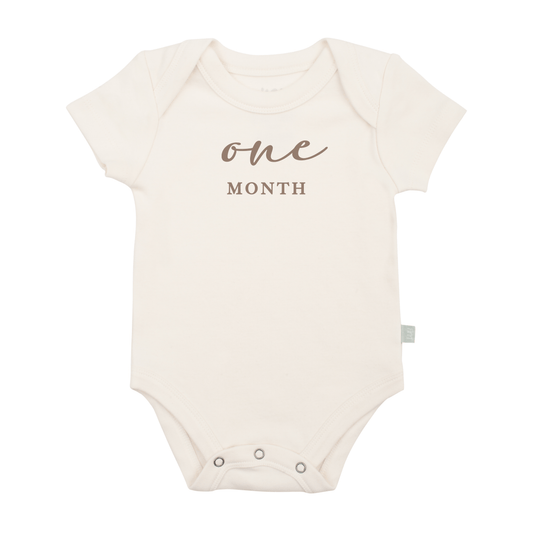 Baby graphic bodysuit | one month milestone taupe finn + emma